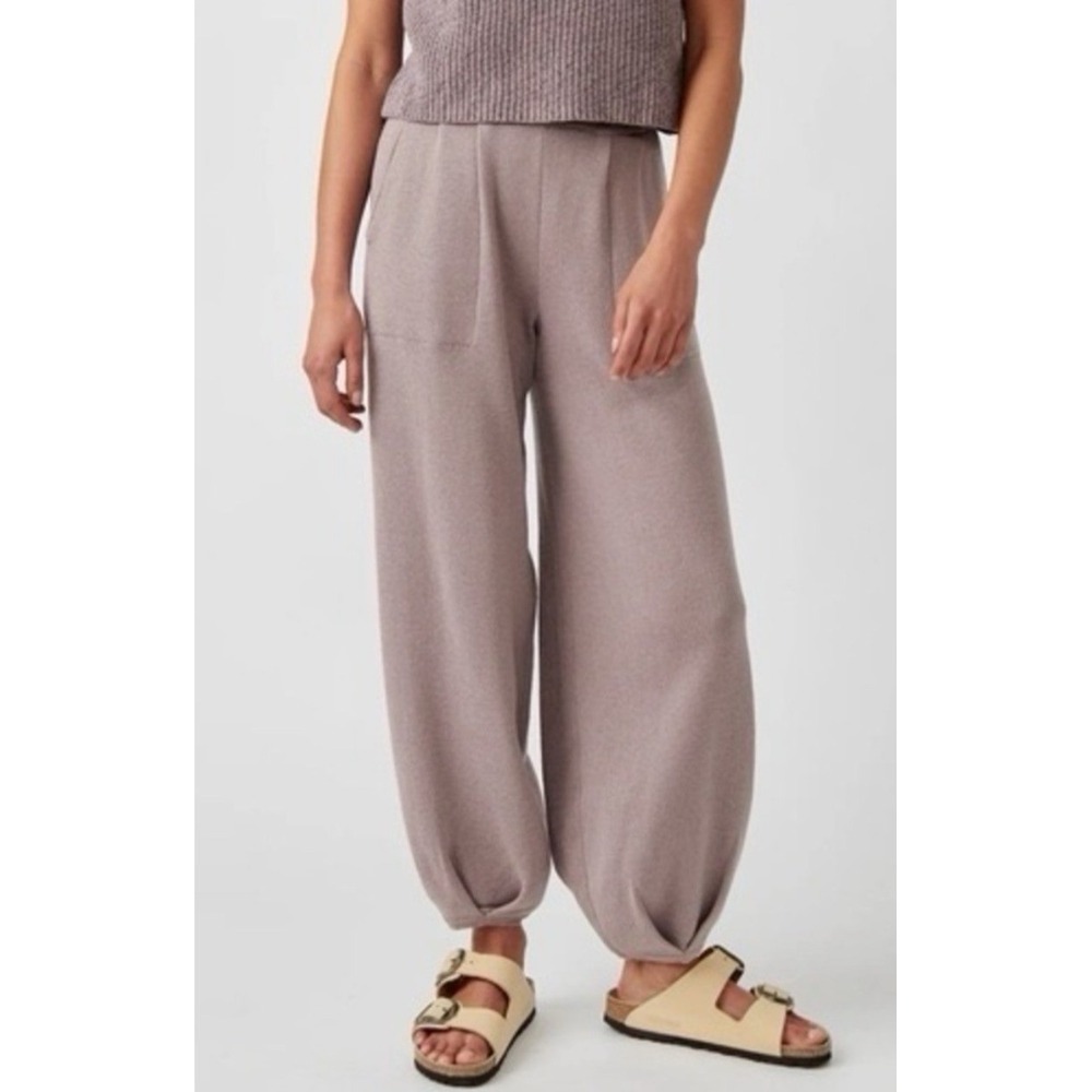 Free People Beach Freya Knit Pants XS Mauve Rose Balloon Leg Linen Boho Casual